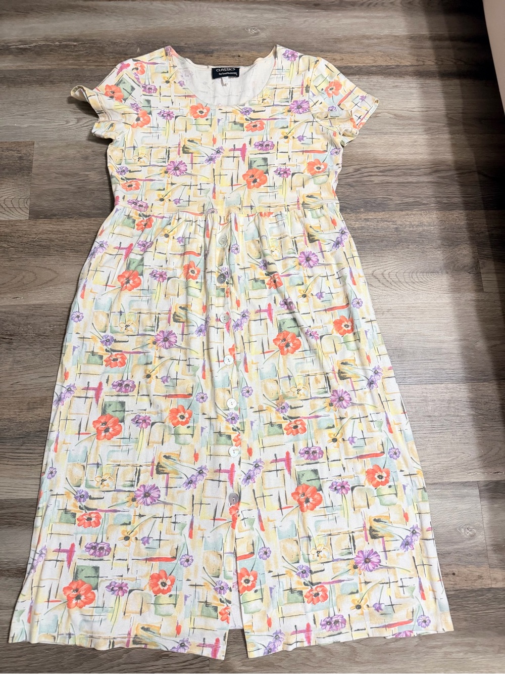 Casual Floral Button-Front Yellow Midi Dress by 92% Cotton 8% lycra